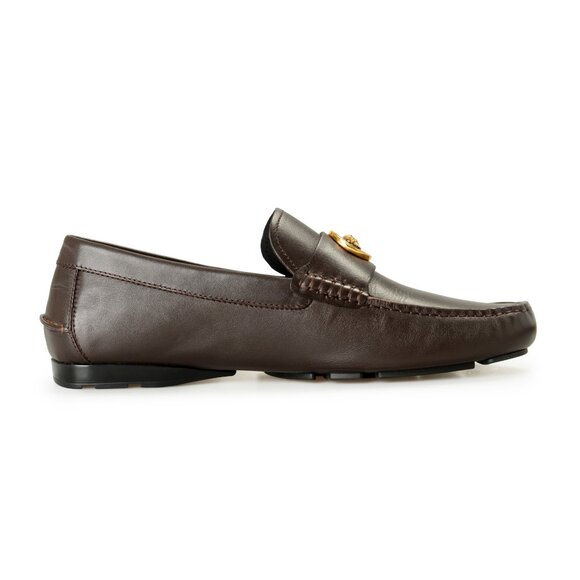 Versace Men\'s Brown 100% Leather Gold Medusa Car Shoes Loafers Shoes US 9 IT 42 main image 6